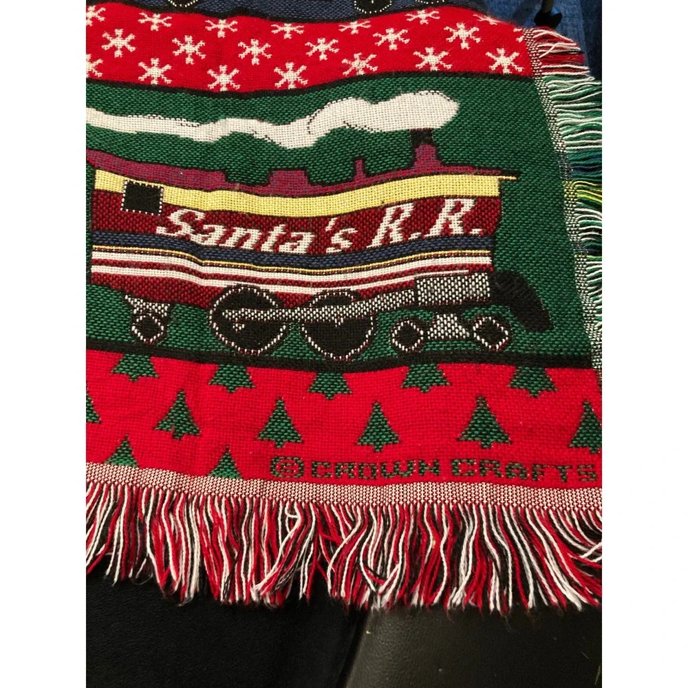 Christmas Holiday Woven Throw Blanket Santa Trains Kringle Railway Decor